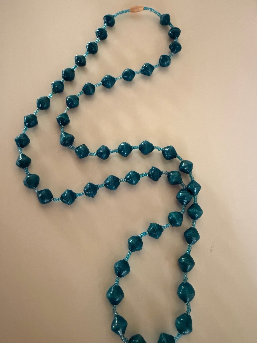 Handmade Teal Paper Beaded Necklace - Women Jewelry